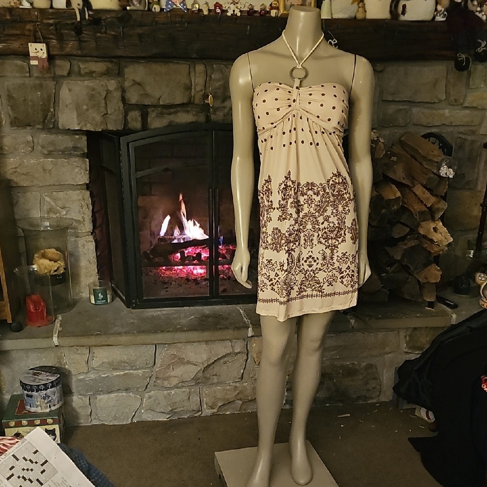 Lovely Cream and Brown Patterned 2way 'Hot Summer Nights' Dress > Lg